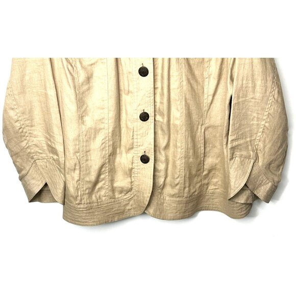 Lucy & Laurel Womens Shirt 100% Linen Button Up Top Collared Beige Size 3X - Picture 6 of 16